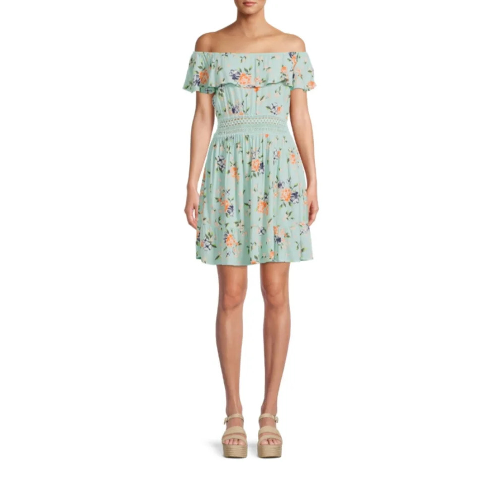 Juniors Size XXL (19) Ruffled Print Dress with Crochet Waist NWT